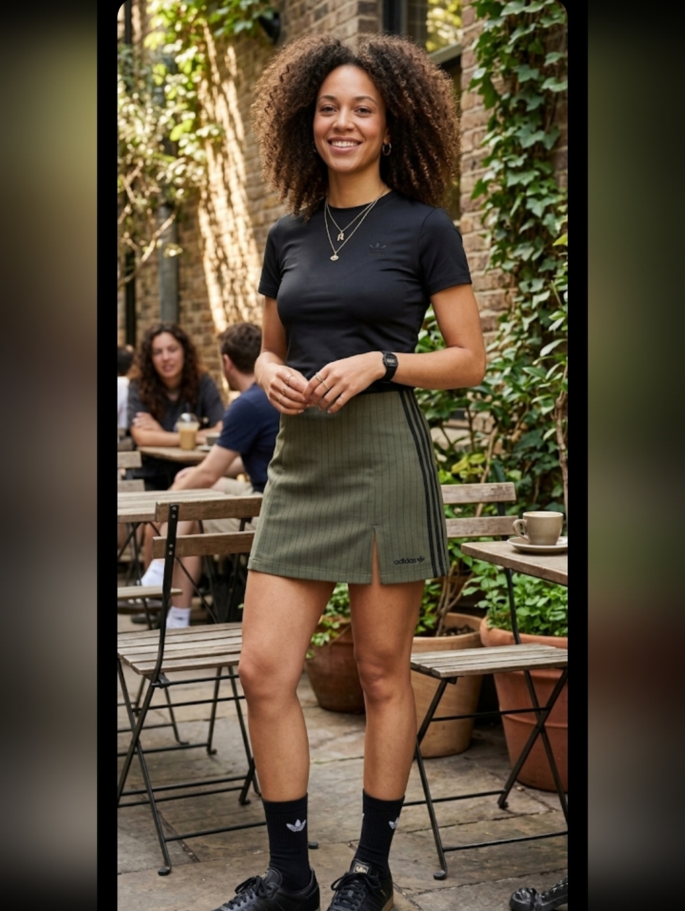 NWT ADIDAS Olive Green Pinstripe Mini Skirt with Side Slit